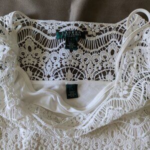 Ralph LAUREN White Lace Crochet Dress Lined sz L Wedding